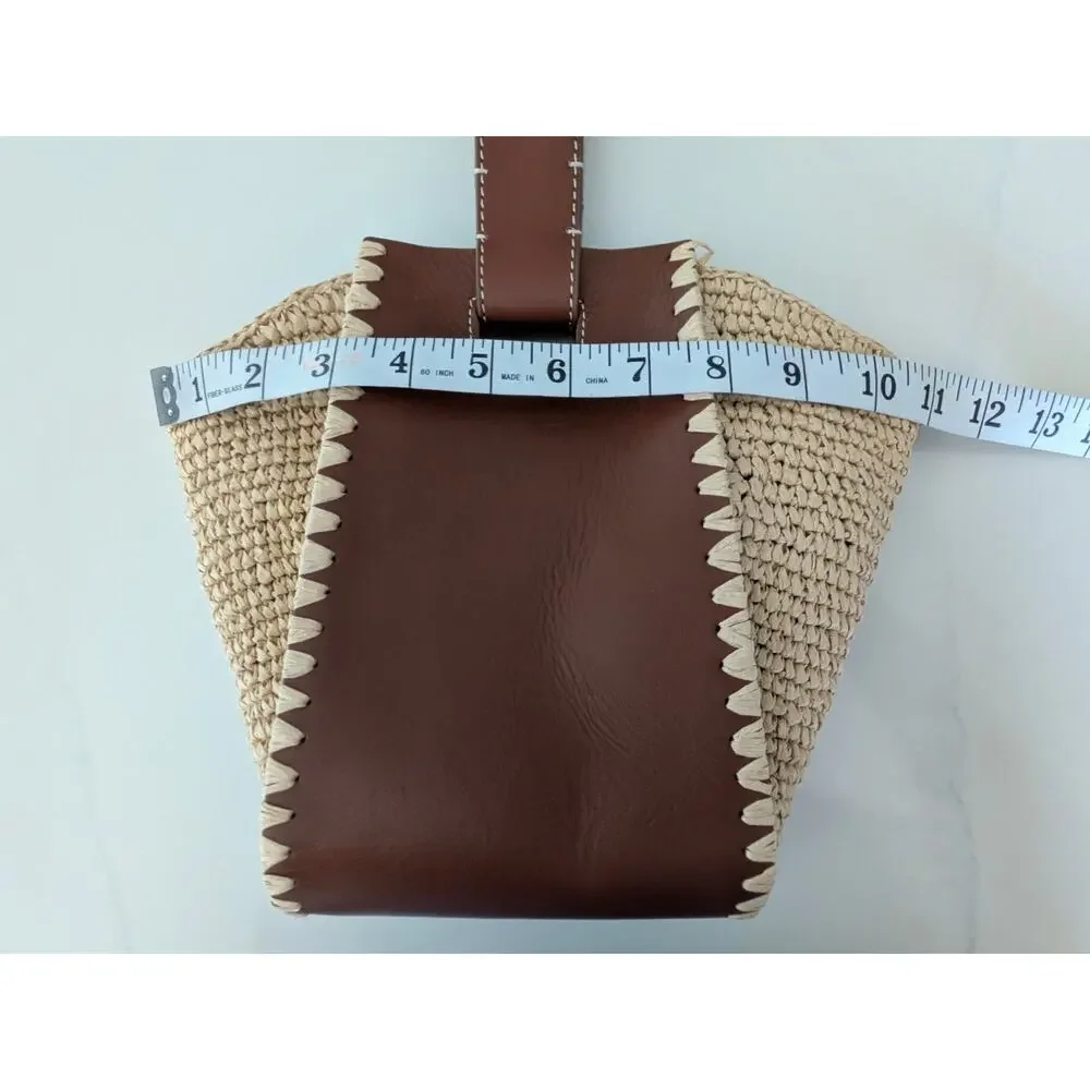 J.Crew Handknotted Straw Leather Top-Handle Bag Woven Summer Purse OS